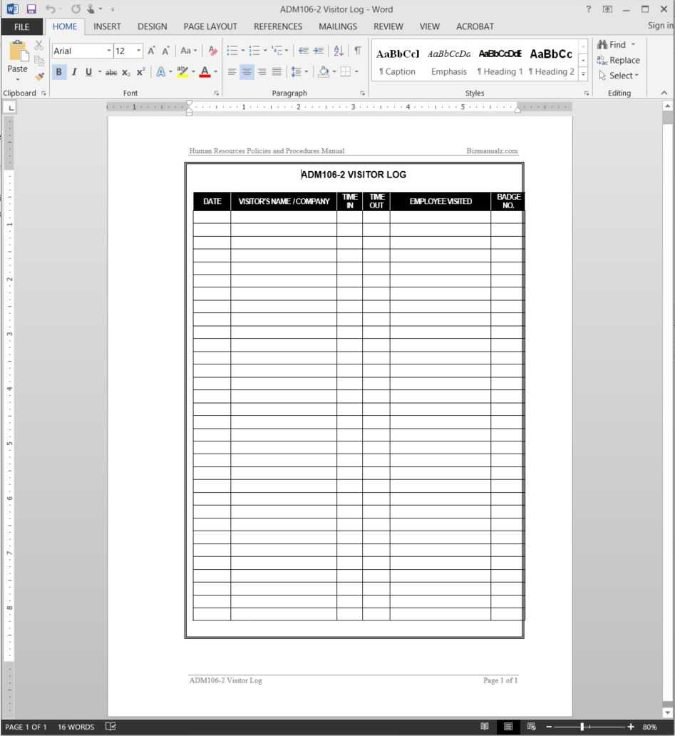 Visitor Log Template | Adm106 2 With Visitor Badge Template Word