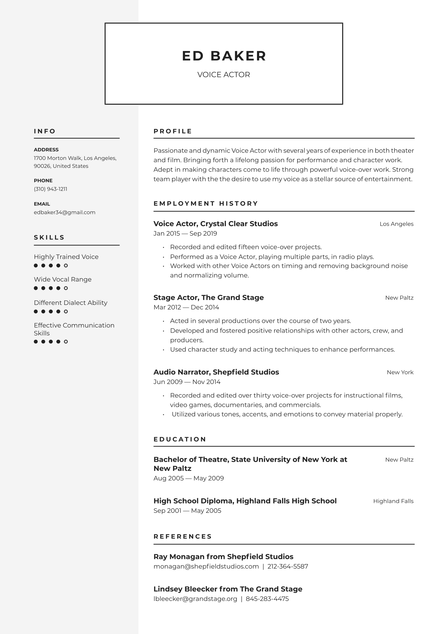 Voice Actor Resume Templates 2020 (Free Download) · Resume.io Inside Theatrical Resume Template Word