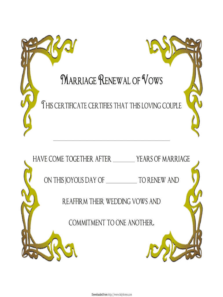 Vow Renewal Certificate – Fill Online, Printable, Fillable Pertaining To Blank Marriage Certificate Template
