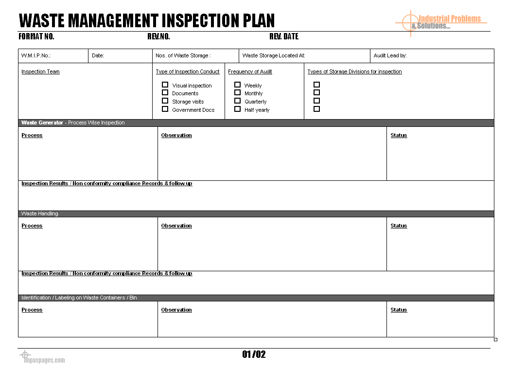 Waste Management Inspection Plan - Within Waste Management Report Template