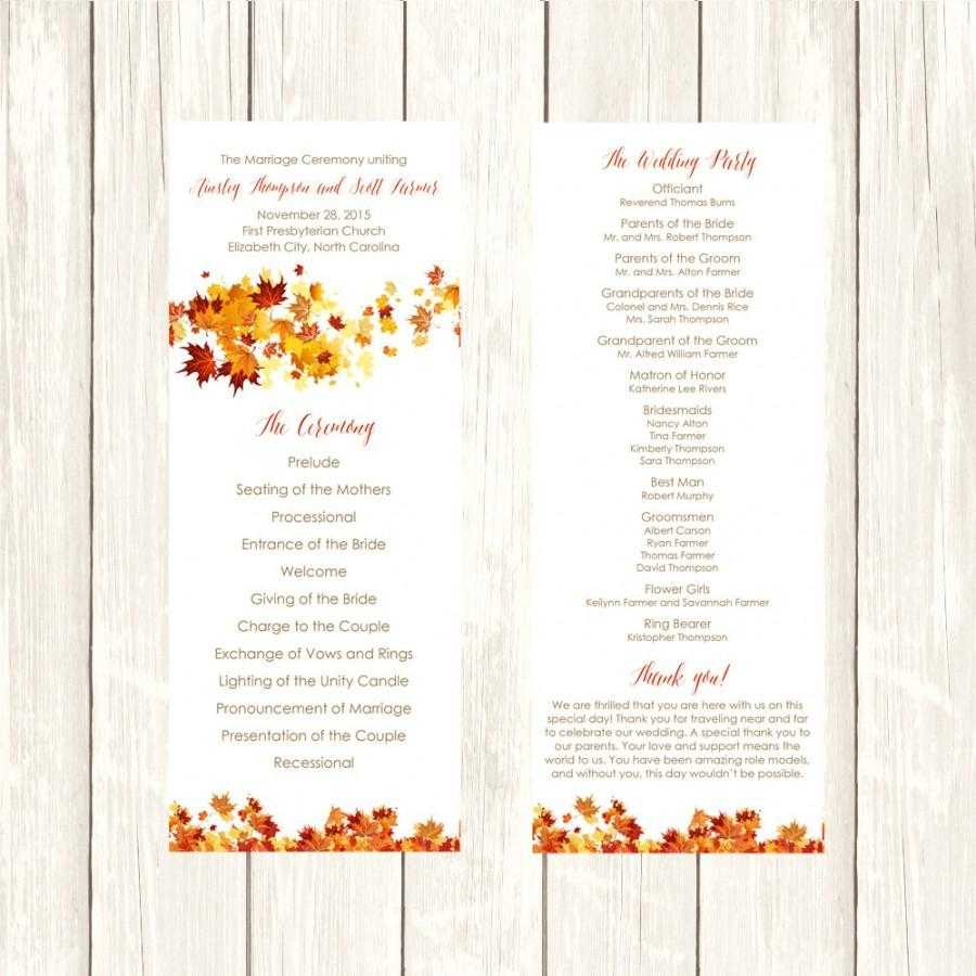 Wedding Program Diy Template Fall Swirling Leaves Editable Intended For Free Printable Wedding Program Templates Word
