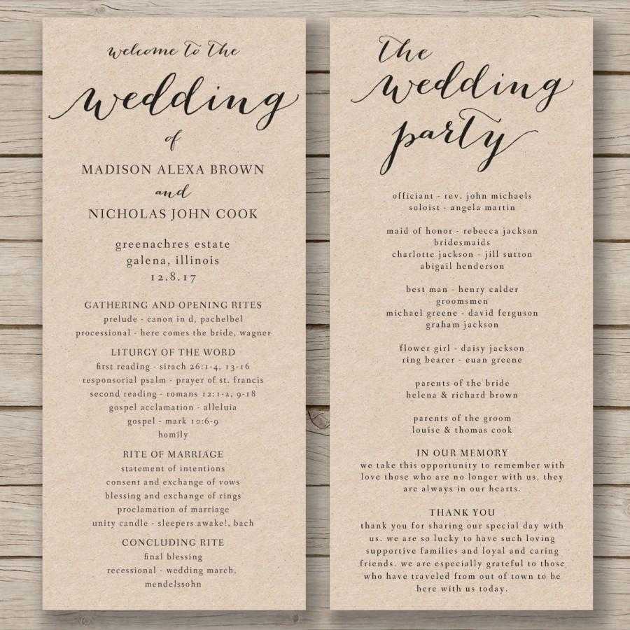 Wedding Program Template – Printable Wedding Program – Diy Regarding Free Printable Wedding Program Templates Word