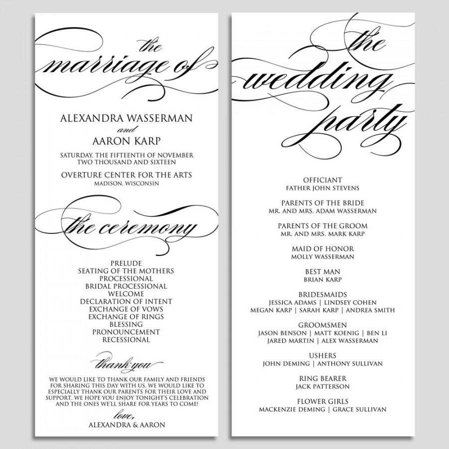 Wedding Program Template, Wedding Program Printable Throughout Free Printable Wedding Program Templates Word