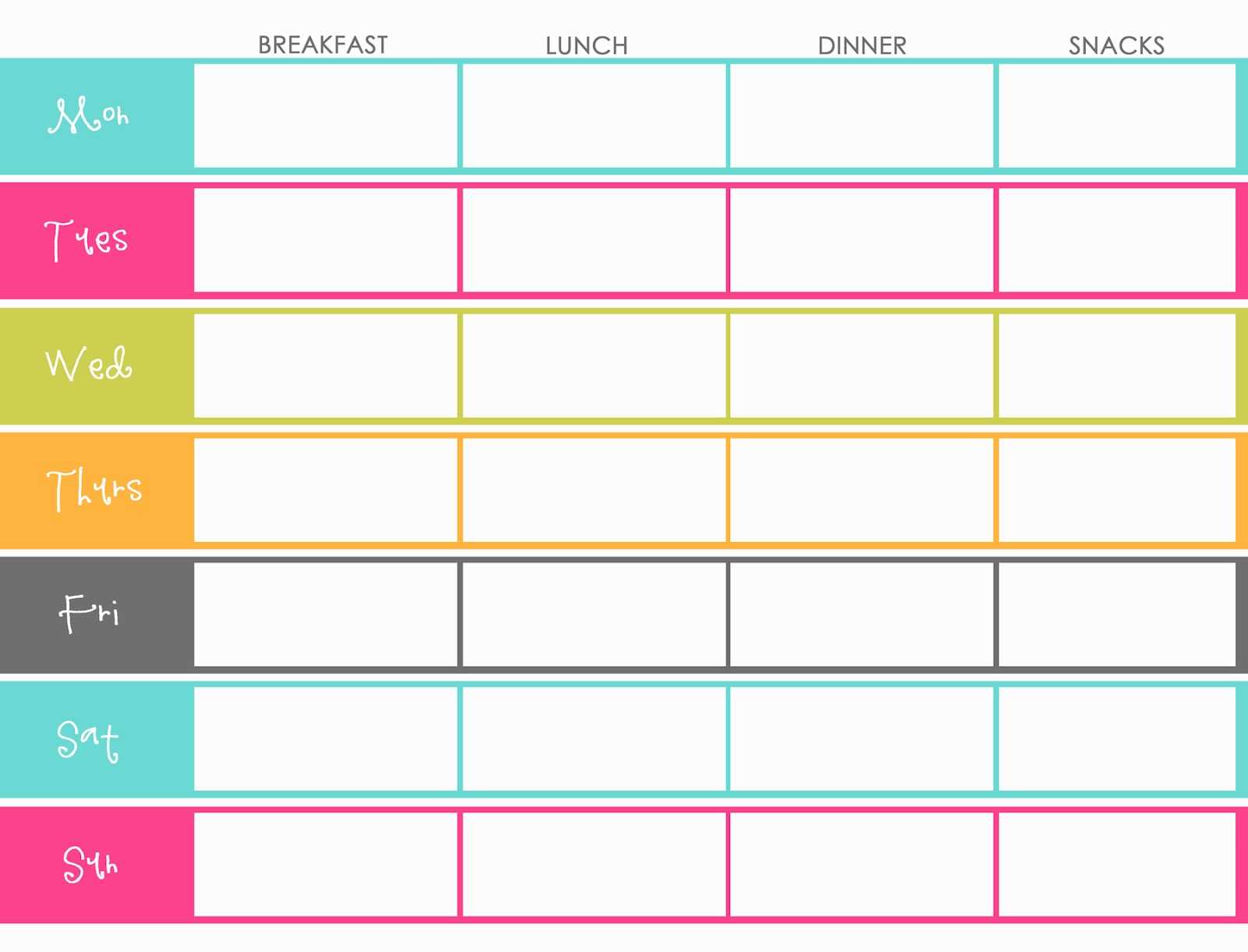 Weekly Meal Planner For Family Templates | Printable Weekly In Menu Planning Template Word