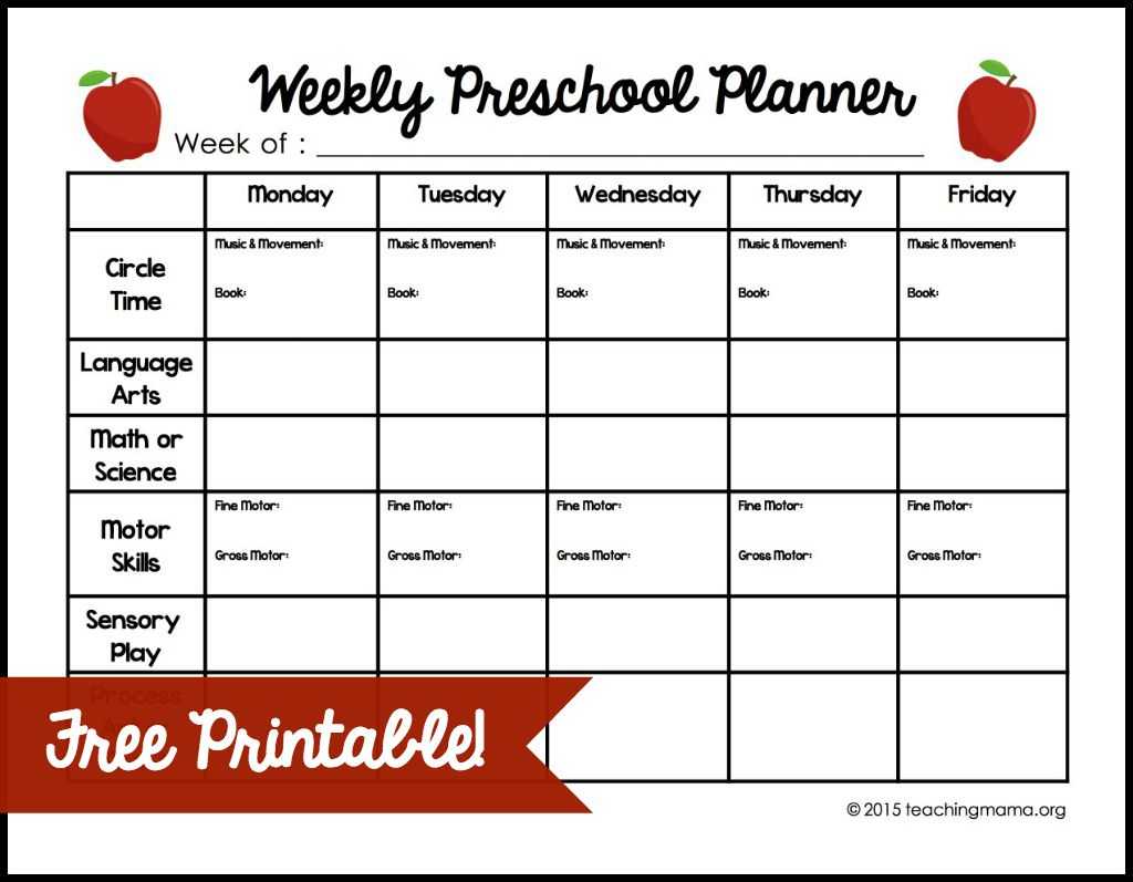 Weekly Preschool Planner {Free Printable} With Regard To Blank Preschool Lesson Plan Template