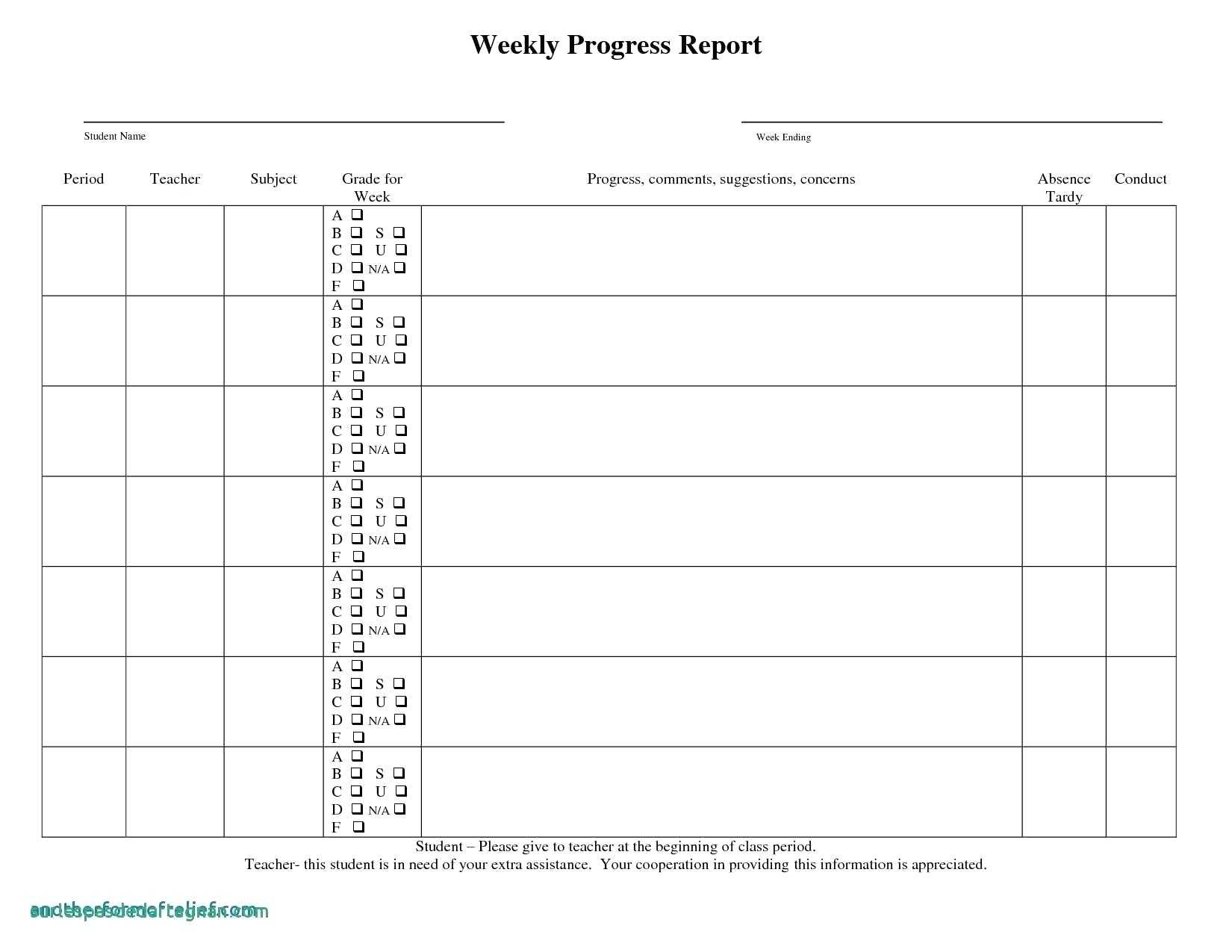 Weekly Progress Report Template Elementary Free School Throughout Progress Report Template Doc