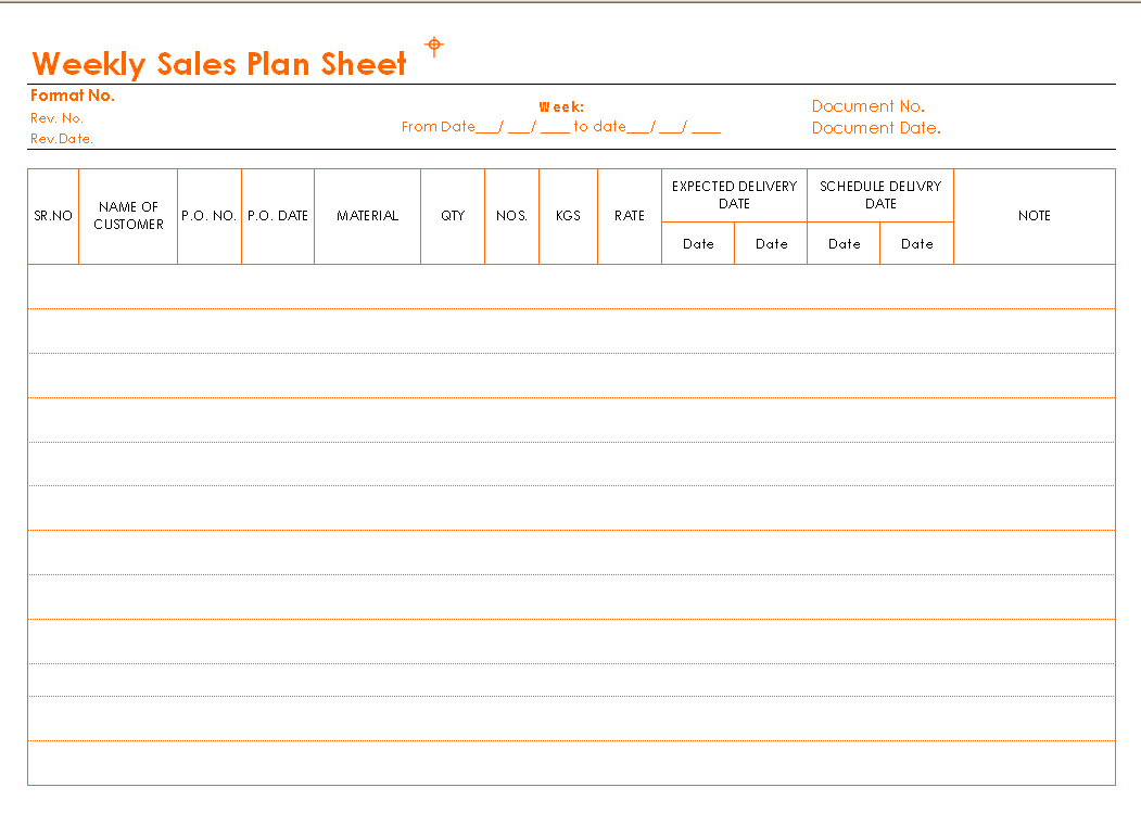 Weekly Sales Plan Sheet Format Throughout Customer Visit Report Template Free Download