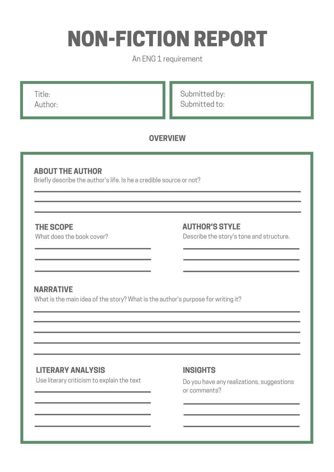 White Green Simple Non Fiction Book Report – Templatescanva Pertaining To Nonfiction Book Report Template