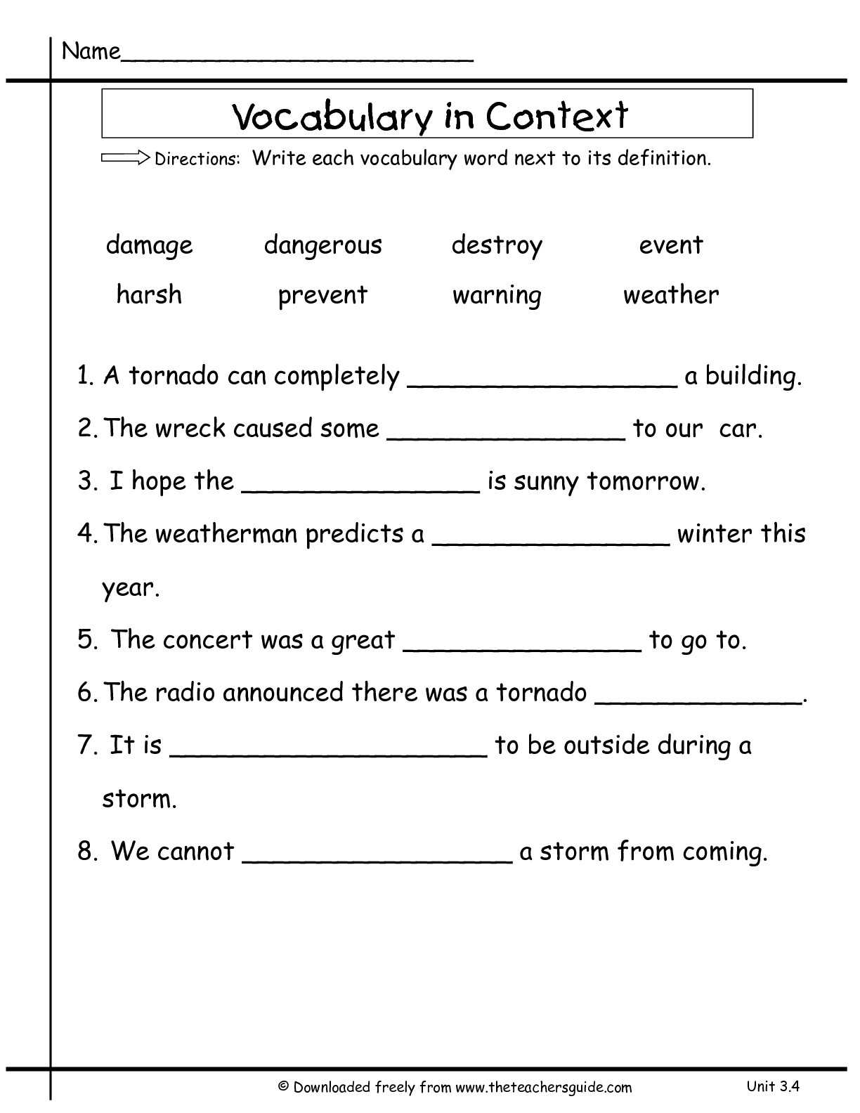 Wonders Second Grade Unit Three Week Four Printouts Inside Vocabulary Words Worksheet Template
