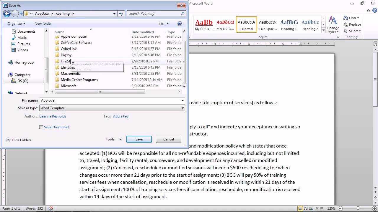 Word 2010 – Save A Document As A Template For Future Documents In How To Save A Template In Word