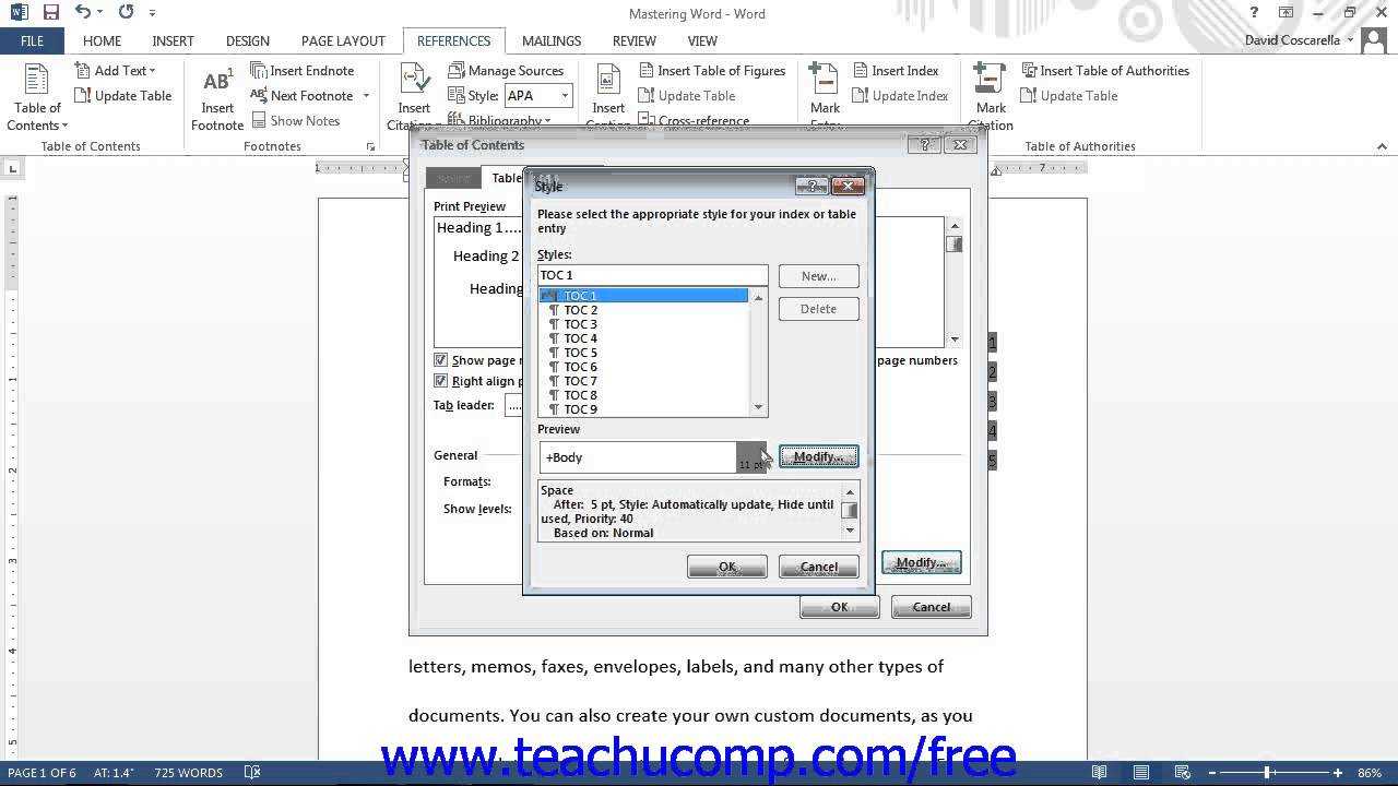 Word 2013 Tutorial Customizing A Table Of Contents Microsoft Training  Lesson 19.2 Regarding Word 2013 Table Of Contents Template