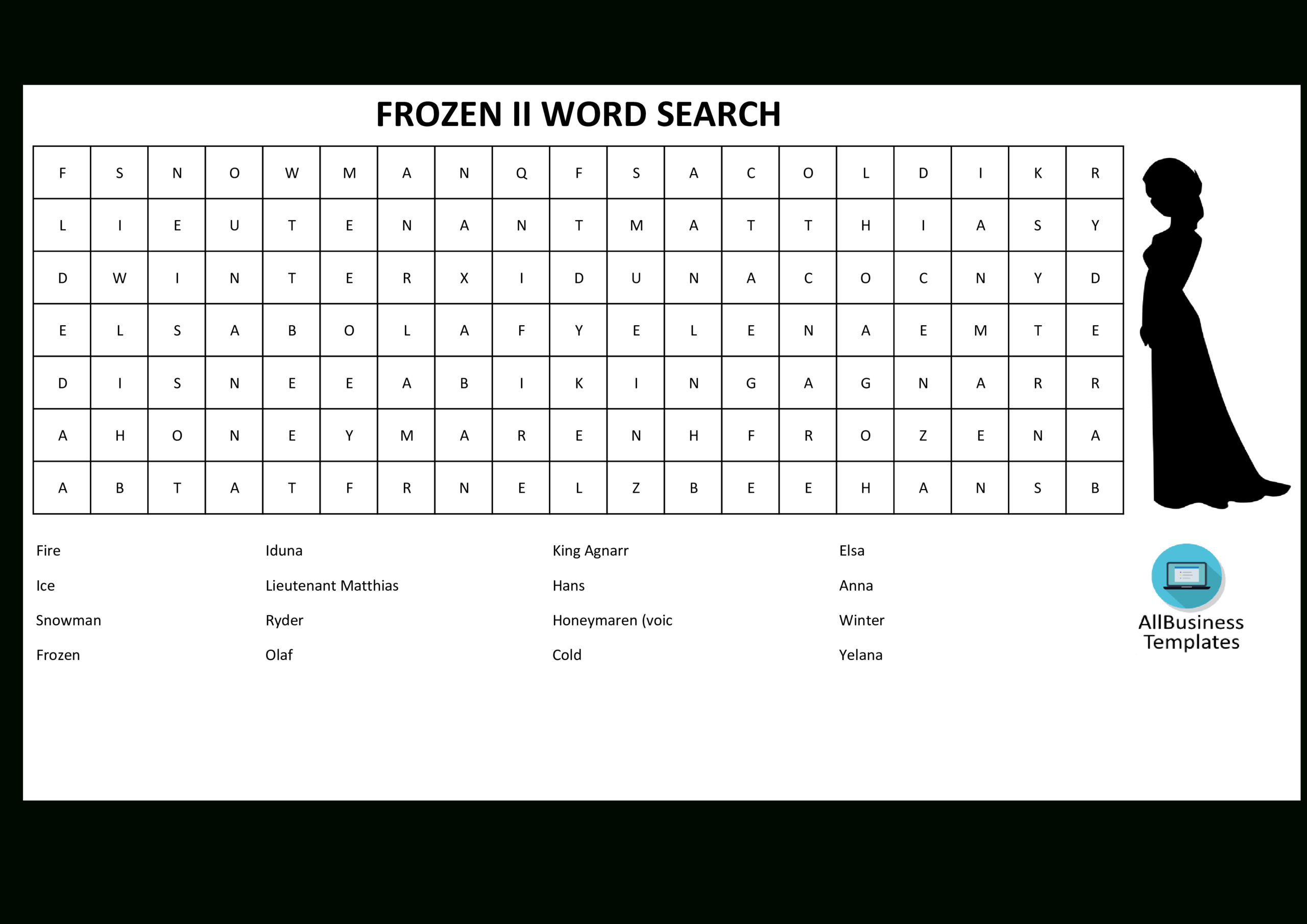 Word Search Frozen 2 With Answers | Templates At Regarding Word Sleuth Template