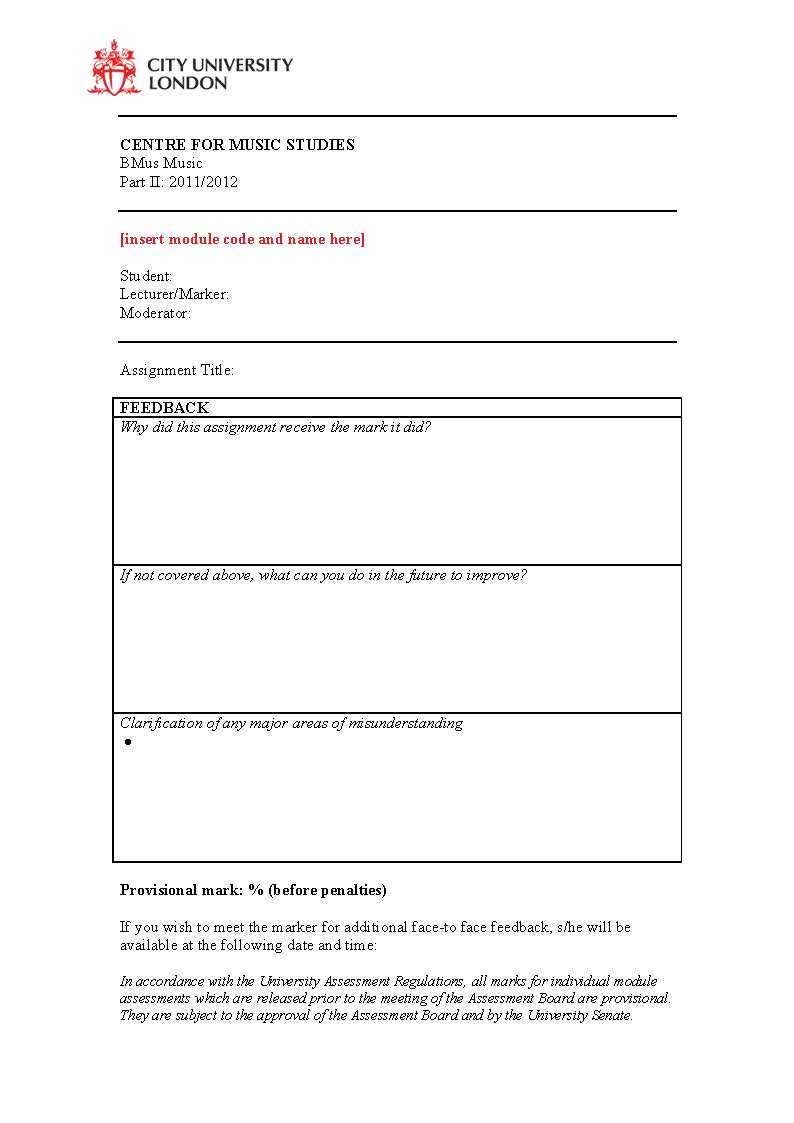 Workshop On Assessment Feedback: Centre For Music Studies For Student Feedback Form Template Word