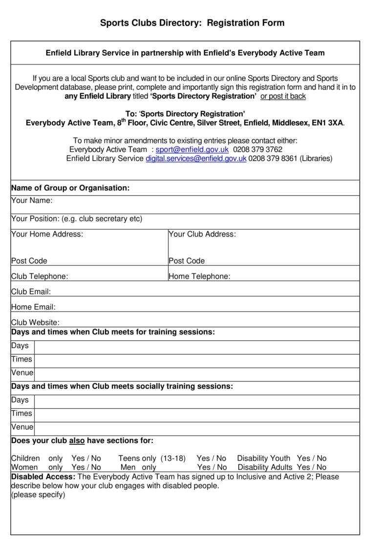 Youth Sports Registration Form Template – Karati.ald2014 In Camp Registration Form Template Word