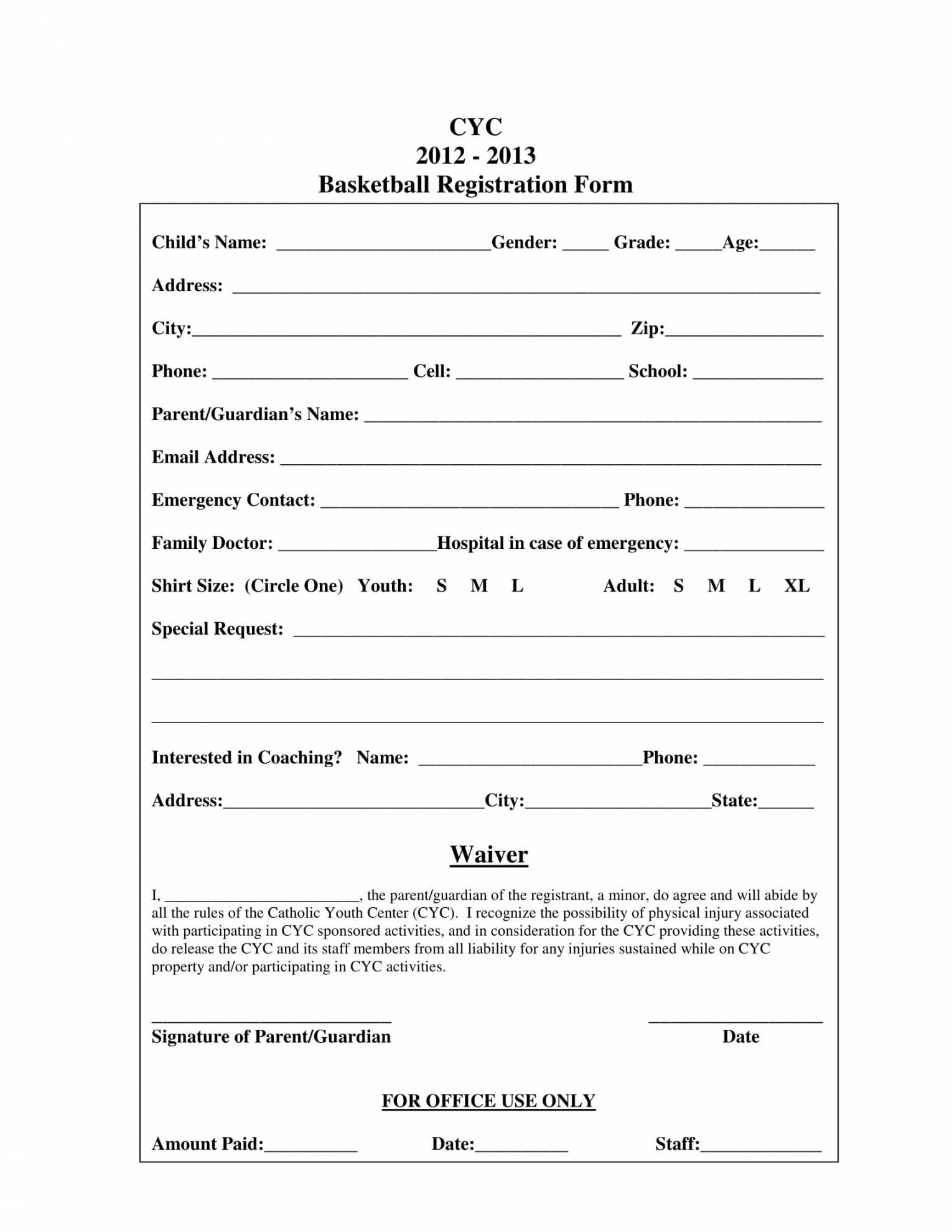 Youth Sports Registration Form Template – Karati.ald2014 With Regard To Camp Registration Form Template Word
